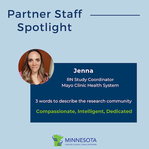 Site Staff Spotlight image featuring Jenna, RN Study Coordinator at Mayo Clinic