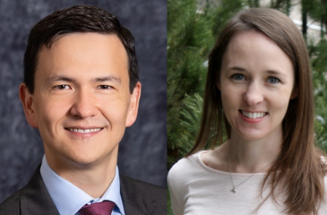 A portrait of Dr. Andrew Venteicher (left) and, separately, of Erin Marcotte, MPH, PhD (right) in a collage.
