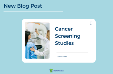 New blog post on cancer screening studies with image of woman and doctor with mammography machine