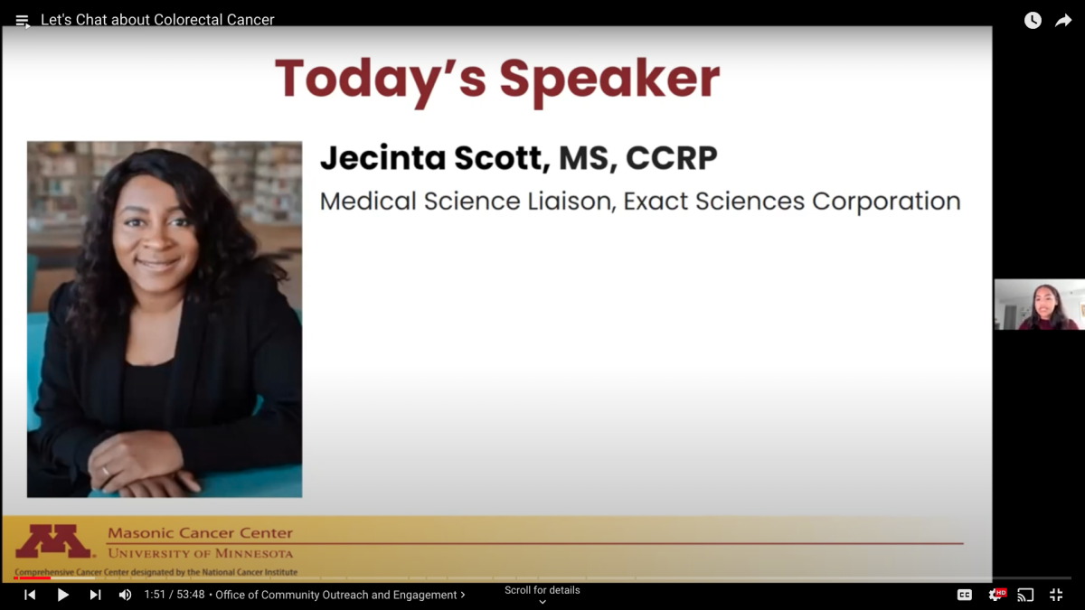 Jecinta Scott colorectal cancer Fireside Chat recording screenshot